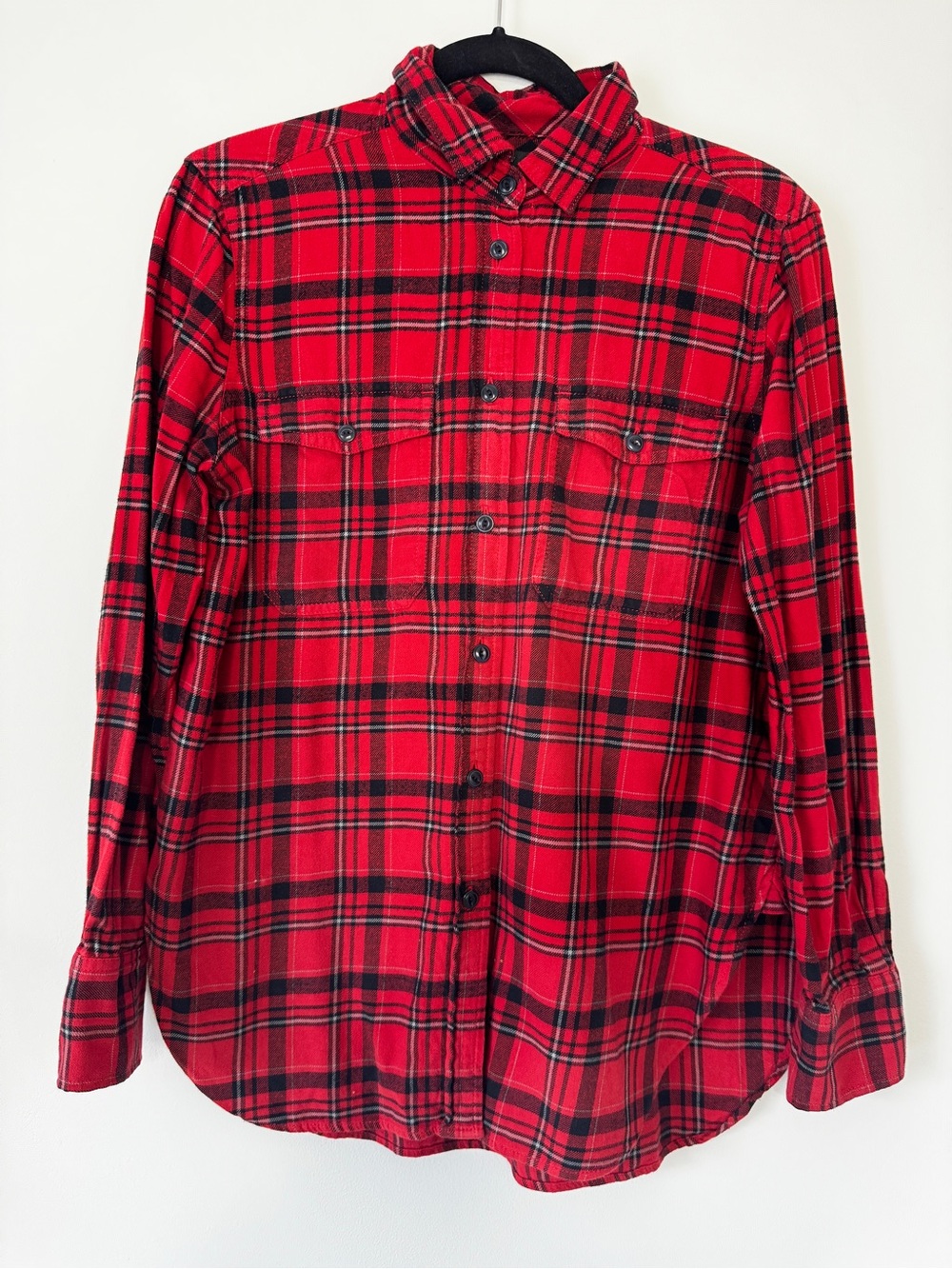 J. Crew Plaid Button Down  Top Shirt Blouse Western Boho Holiday Red Black Sz 6